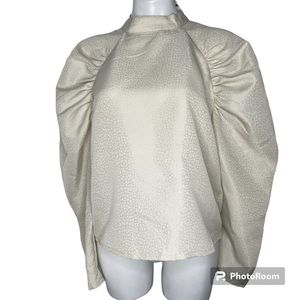 H&M Puff Sleeve Top M Ivory Cream Long Sleeve Mock Collar NWT Puffy
